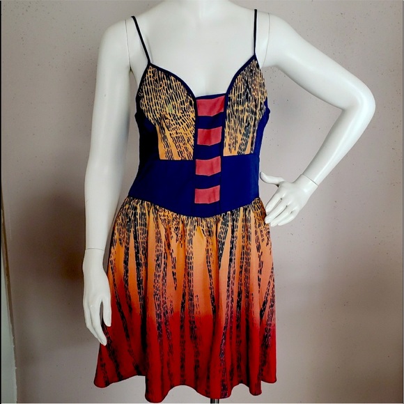Urban Outfitters Ecotè Boho Ombré Spaghetti Strap Multicolored Mini Dress - Picture 3 of 16